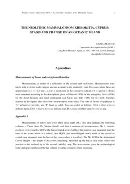 The neolithic mammals from Khirokitia, Cyprus : stasis and change on an oceanic Island