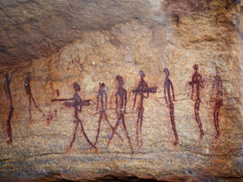 
Des peintures rupestres d'Afrique Australe. Namibie. Les figures d'une très grande qualité ne me...